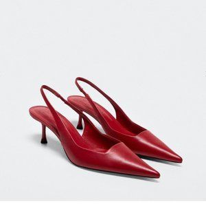 Mango Red Leather Sling Back Heel Pumps Size 38UK, 7.5 US